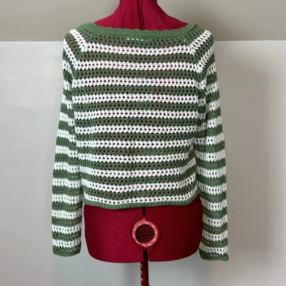 Blue Notes striped, long sleeve cropped, open  knit, top - Picture 2 of 4